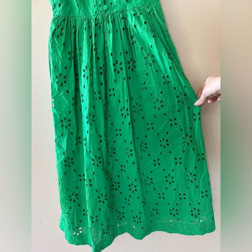 J Crew Eyelet Shirtdress Kelly Green Vintage Style A Line Midi Dress Size 00 - Picture 10 of 12
